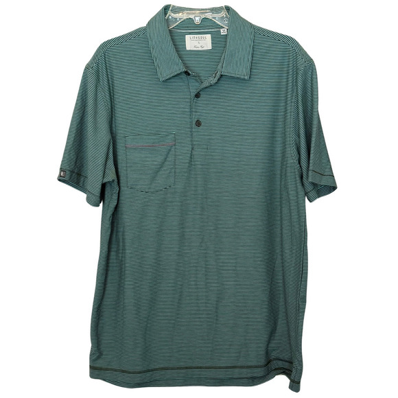Mens Linksoul Short Sleeve Green w/Black Stripes Golf Polo - Size Large - Picture 2 of 9